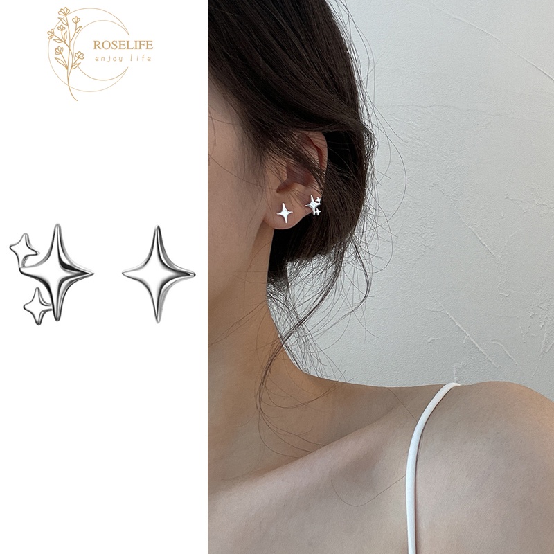 Roselife Silver Irregular Star Stud Earrings for Women Girls Korean Fashion Ear Jewelry 1 Pair