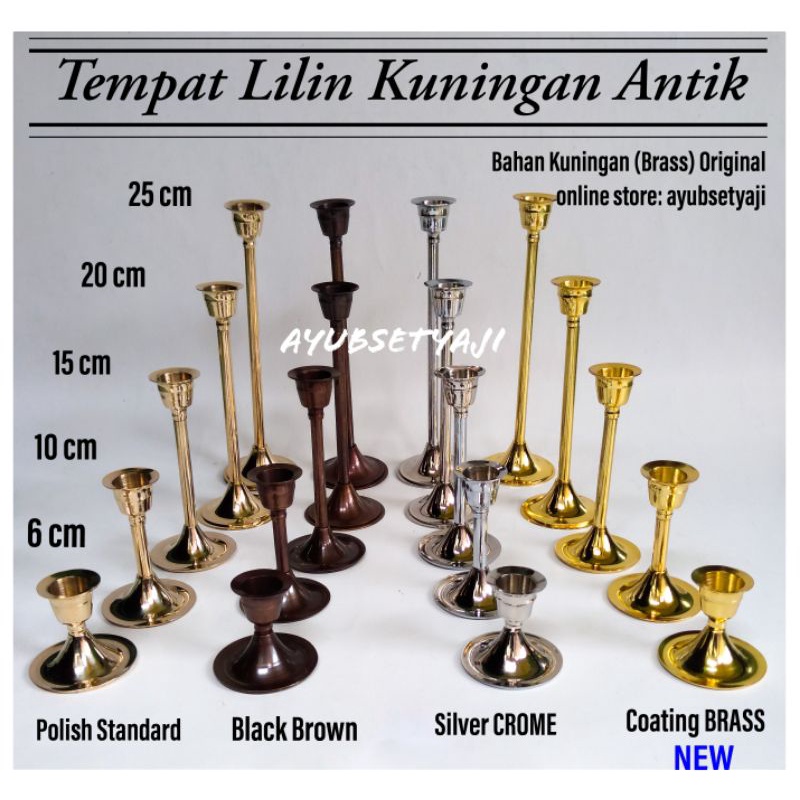 LILIN Candle Holder FULL solid Brass ALL Variants (Height 6cm/10cm/15cm