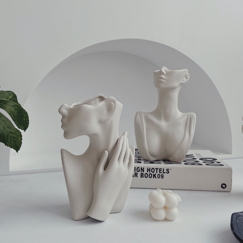 INS Style Human Body Ceramic Vase Decoration Living Room Fake Flower Artificial Flower Decoration Top Grade French Decorations/Nordic Bust Figure Female Body Art Sculpture Flower Pot