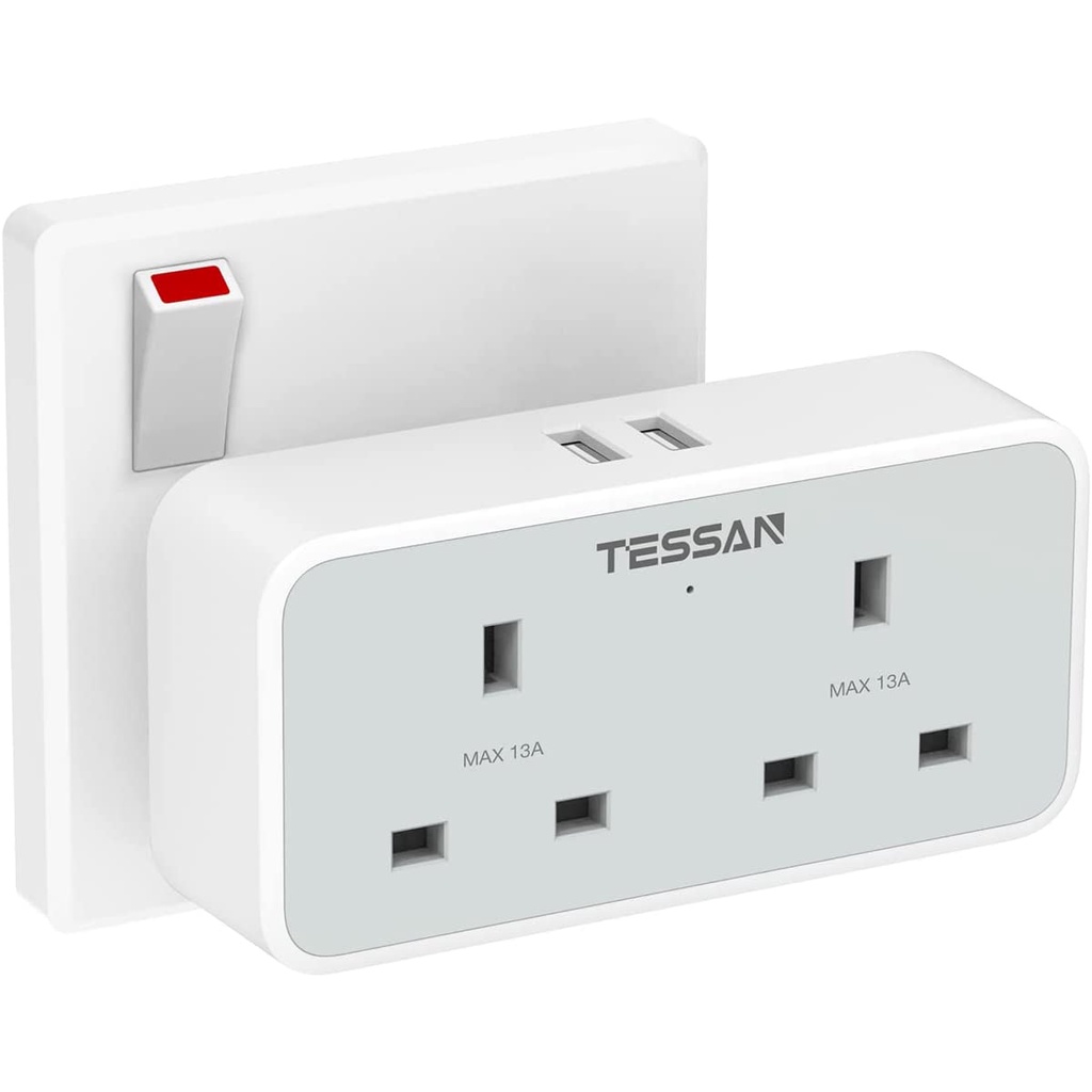 Tessan Multi Plug Extension Adapter With 2 Usb, 13a Uk Dual Surge 