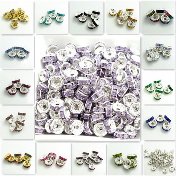 50pcs Dia 8mm Gold /Silver Color Rhinestone Crystal Beads Loose Spacer Beads for DIY Jewelry Making