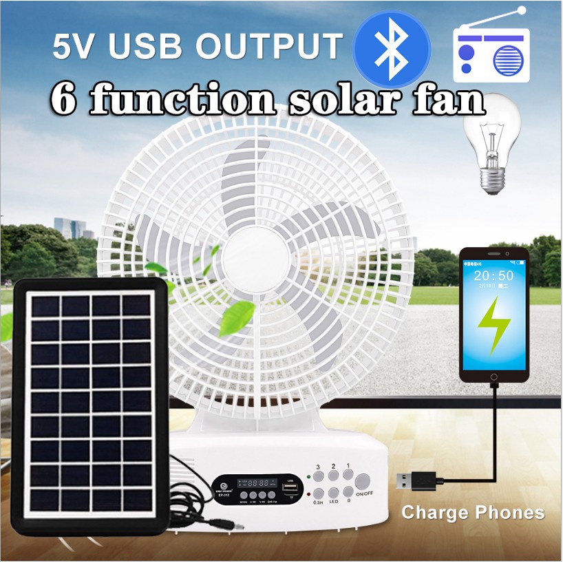 12-Inch Solar Power Fan Rechargeable 6800mAl Bluetooth speaker/FM radio ...