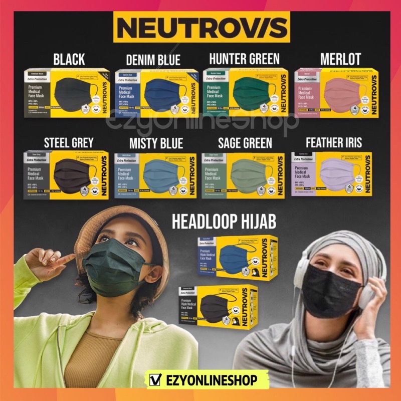 NEUTROVIS 4 PLY PREMIUM MEDICAL FACEMASK 50's PREMIUM BLACK / DENIM