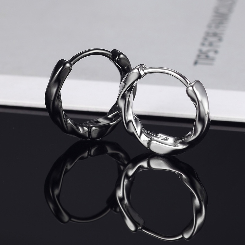 Earrings for Men Black Sliver Hoop Earings for Men Hikaw Silver