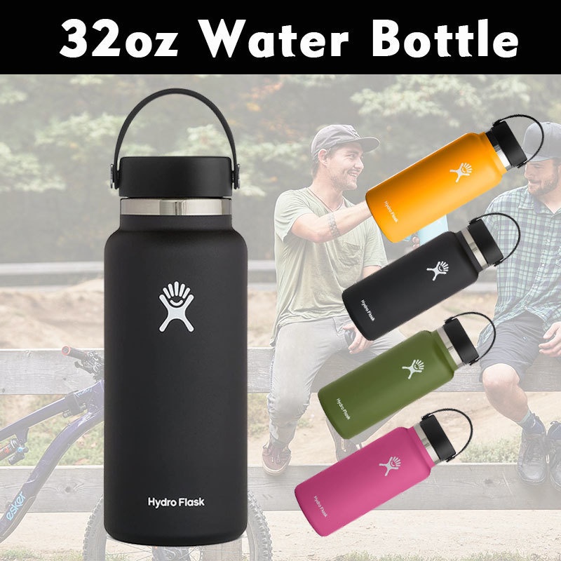Hydro Flask Water Bottle - Stainless Steel & Vacuum Insulated - Wide Mouth  with Leak Proof Flex Cap - 32 oz, Black