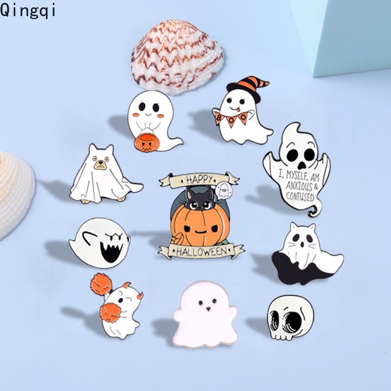 Halloween Cute Ghost Brooch Pin Set - 2pcs Cartoon Ghost Badges For Lapel, Jacket, Or Bag - View #3