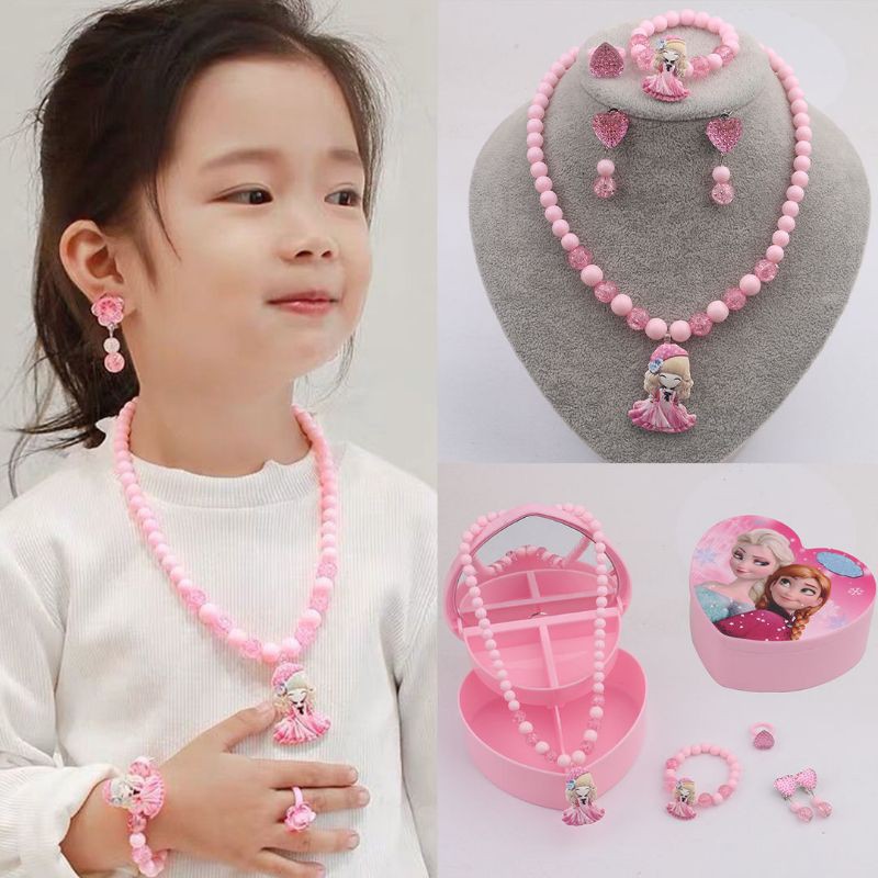 Kids Cartoon Jewelry[Frozen] Elsa Princess Pendant Necklace/Ear Clip Set｜Girl Fashion