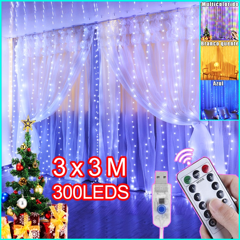 3M 300 LED Window Curtain String Light 8 Lighting Modes USB String Lights Fairy Lights for Christmas Decorations