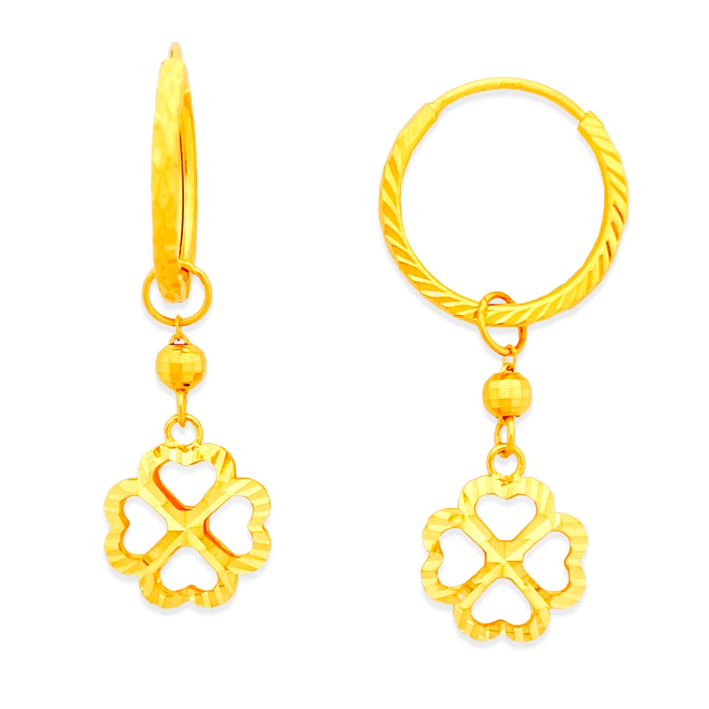 Top Cash Jewellery 916 Gold Dangling Clover Loop Earrings