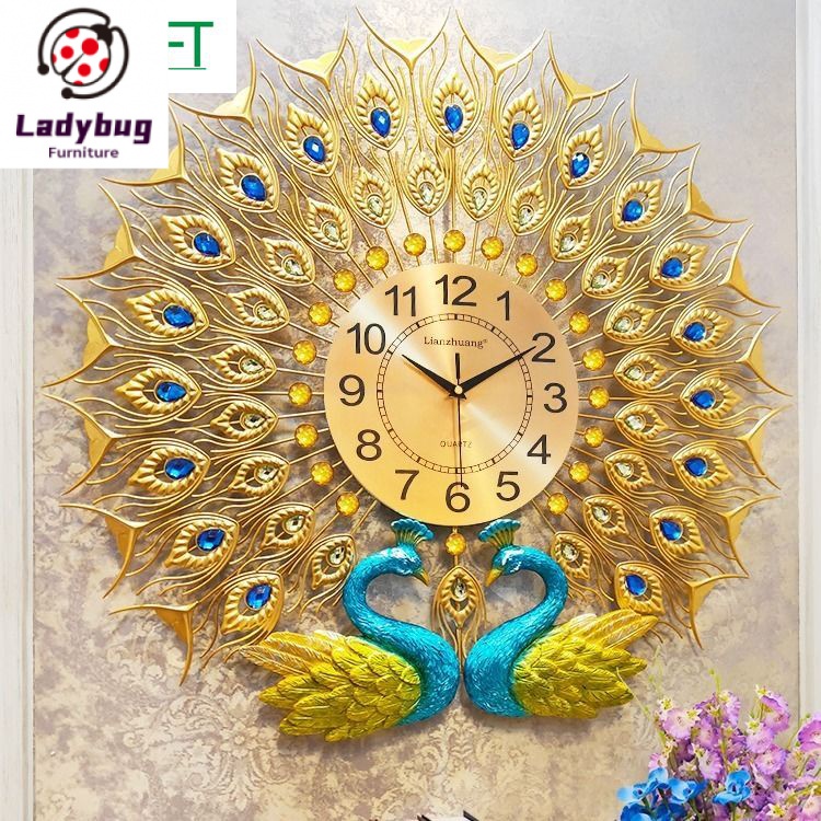 Peacock Wall Clock 3D Big Wall Watch Home Decor Digital Clock Wall