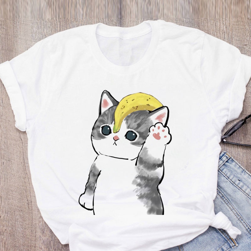 2022 New Simple Fashion Shirts Cute Cat Tops Funny Cartoon Tops