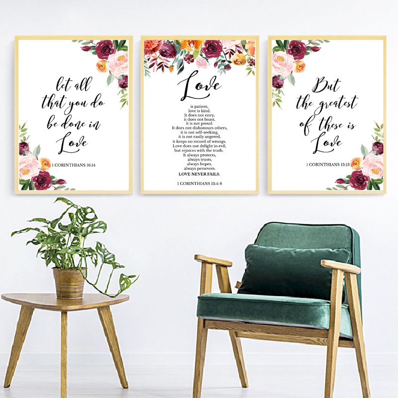 With Frame - Bible Verse Canvas Painting Watercolor Flowers Wall ...