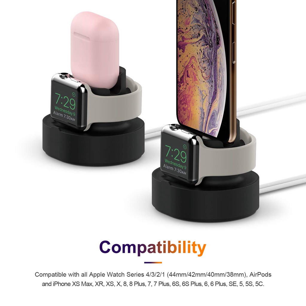 2 in 1 Silicone Charging Stand for Apple Watch and iPhone or Apple Wireless Bluetooth Headphones support for smartwatch charging stand Charger Shopee Singapore