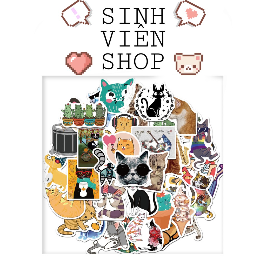 50 Stickers Cute Cat Pvc Sticker Waterproof Shopee Singapore