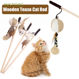 1pc Multicolored Wooden Interactive Cat Wand With Feather, Bell, Mouse Toys,  Relieving Boredom And Entertaining Cat (random Color)