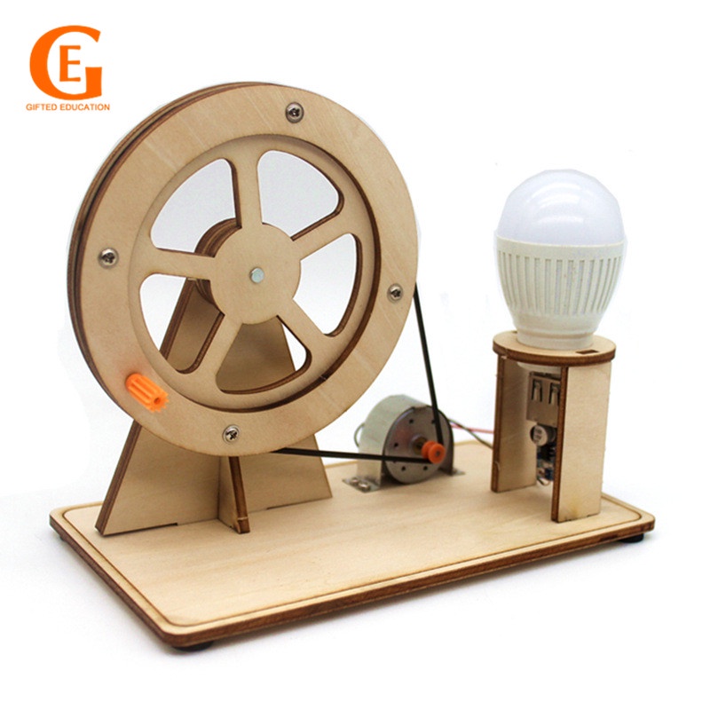 GIFTED EDUCATION DIY Hand Crank Generator Bulb Kit Wood Assemble Toy Educational Puzzle Scientific Physics Experiment Materials School Project Gift