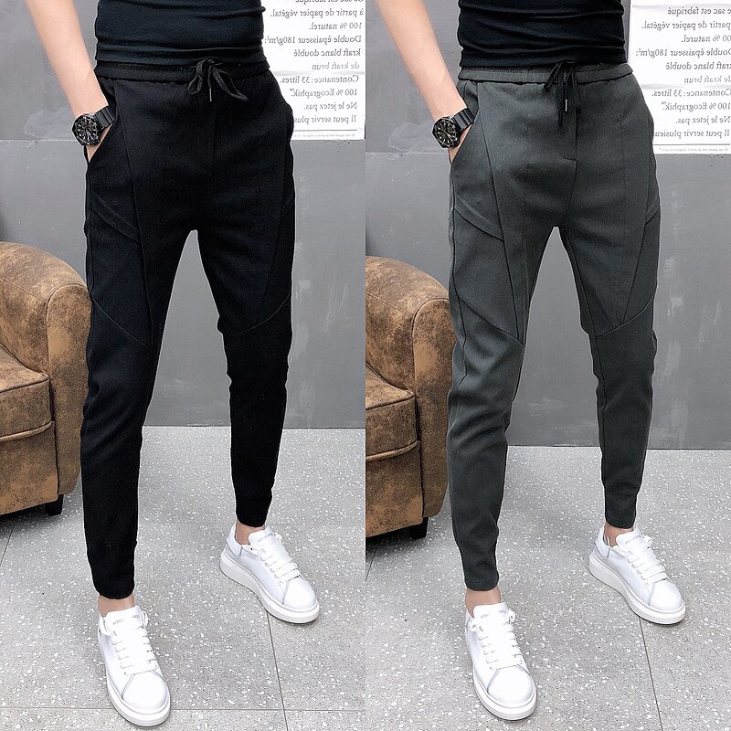 Men's Korean Style Solid Color Jogging Pant Man Slim Fit Drawstring ...