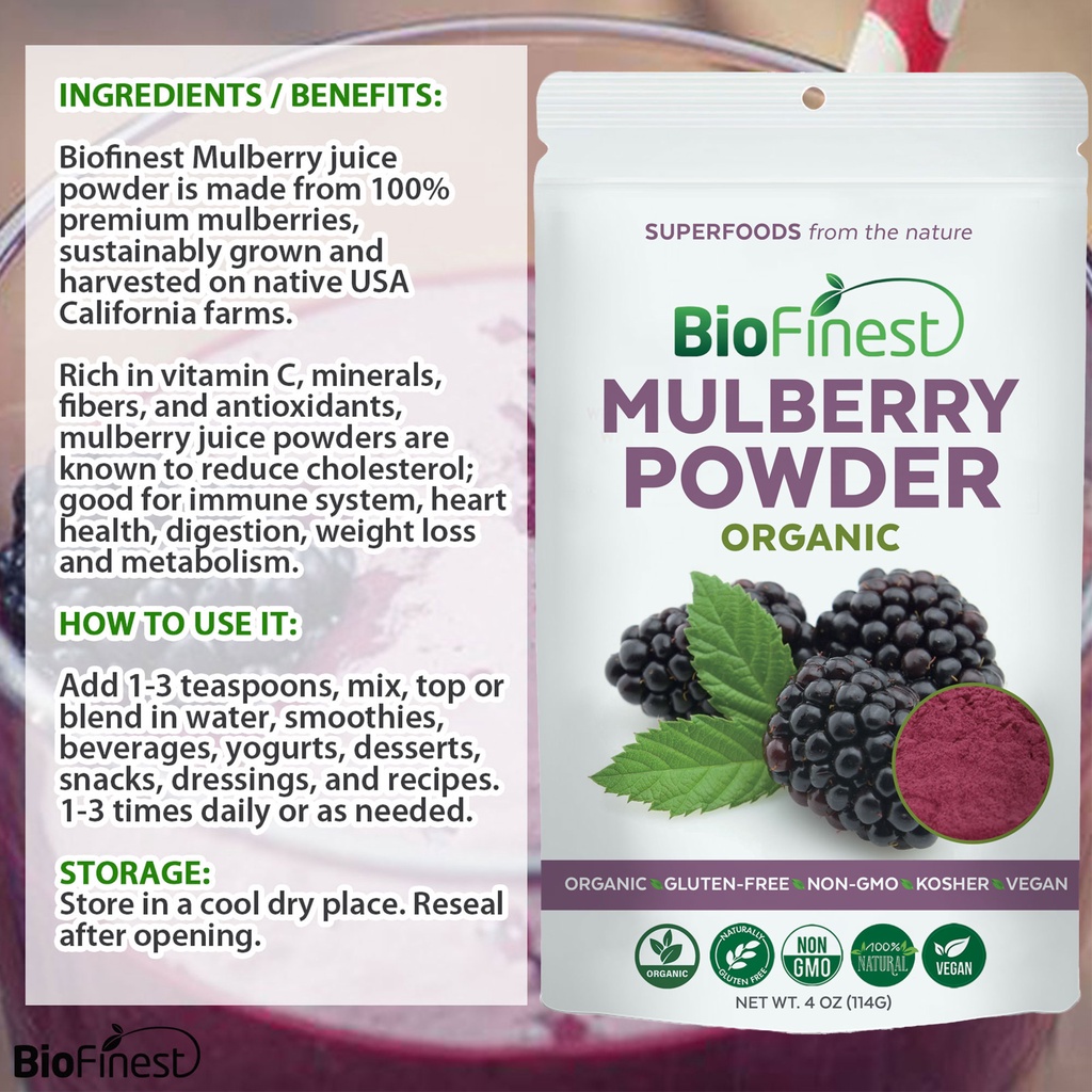 Biofinest Mulberry Juice Powder Pure Organic Freeze Dried Superfood ...