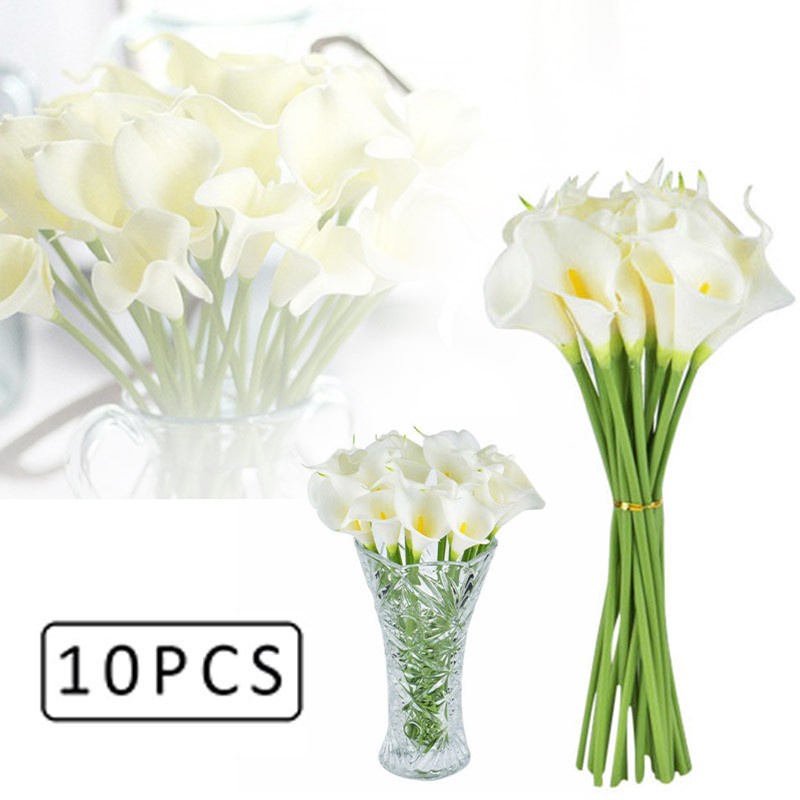 [anna] 10pcs Artificial White Calla Lily Fake Flowers Bridal Wedding Bouquet Table Home Decor