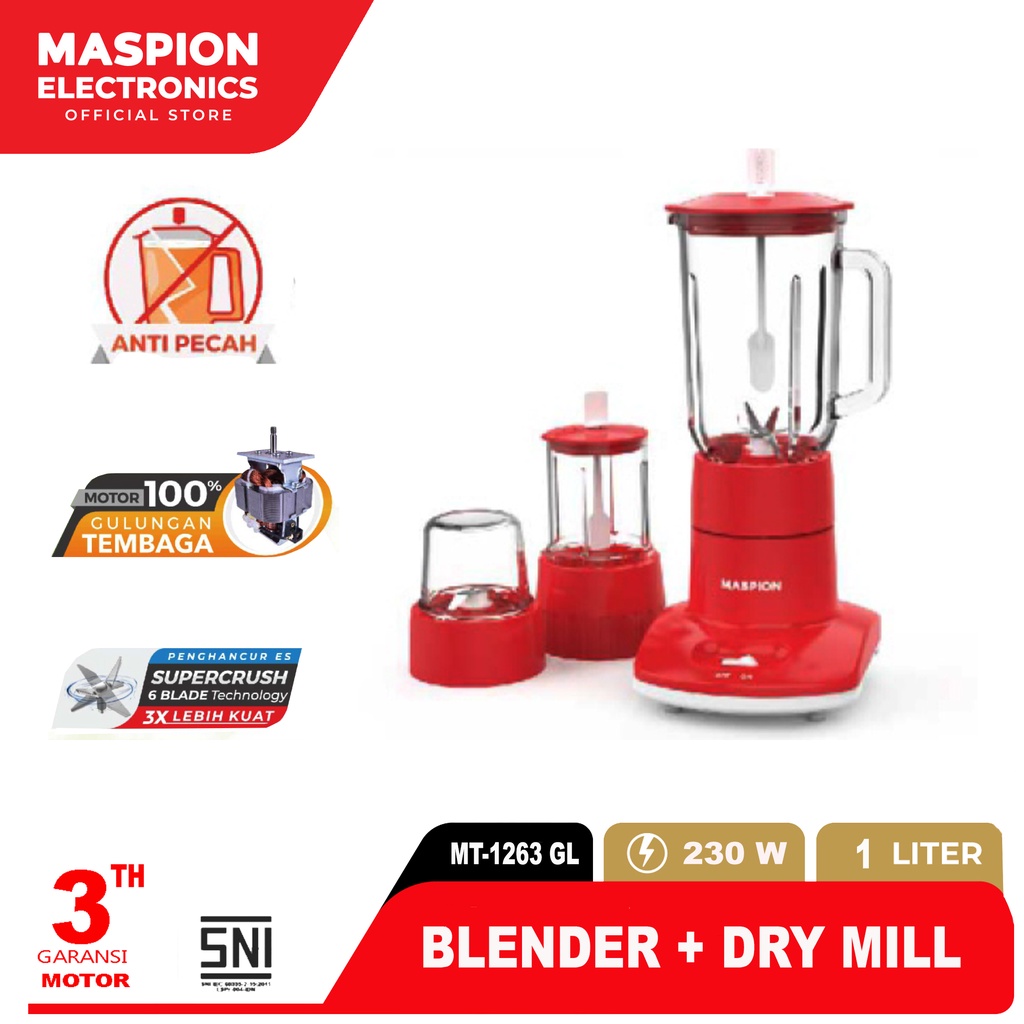 Maspion Pelumat Blender with Wet Miller and Dry Miller 1 Liter MT-1263 GL - Gambar 4
