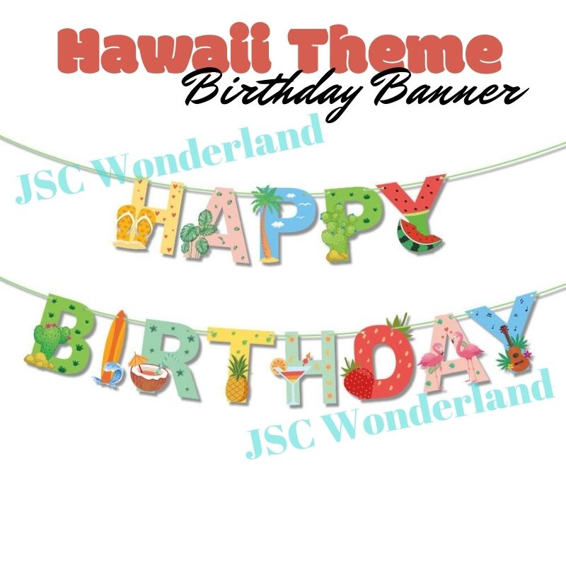 Hawaii Theme Happy Birthday Banner Hawaiian Theme Birthday Banner ...