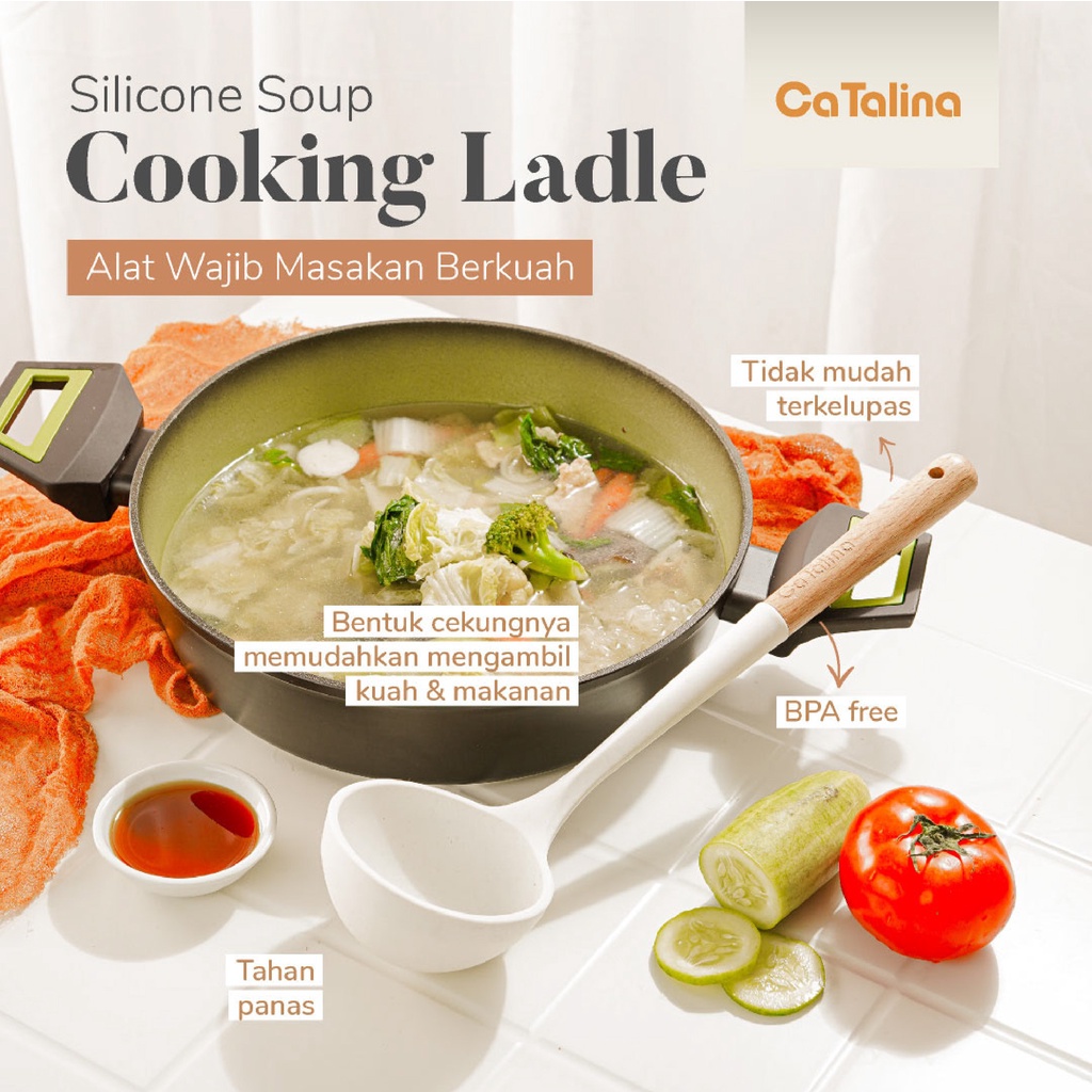 Irus Sup Kuah Silikon Estetik Handle Kayu Non-Stick Silikon Tahan Panas
