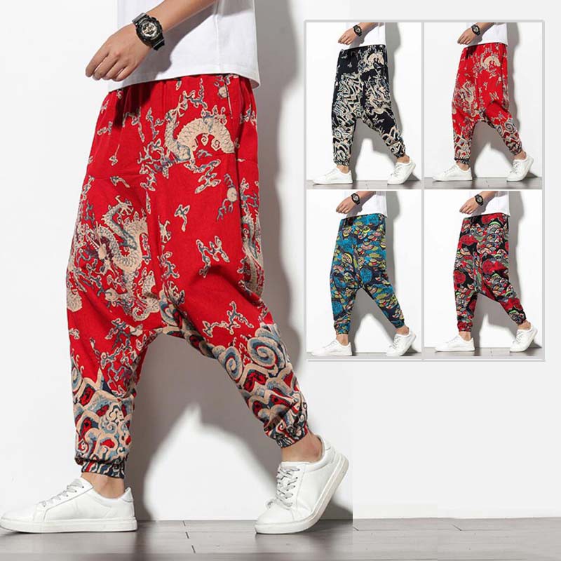 Men's Hippie Boho Baggy Trousers Mens Loose Sweatpants Popular Streetwear, Paisley Printed Hip Hop Harem Pants for Men 