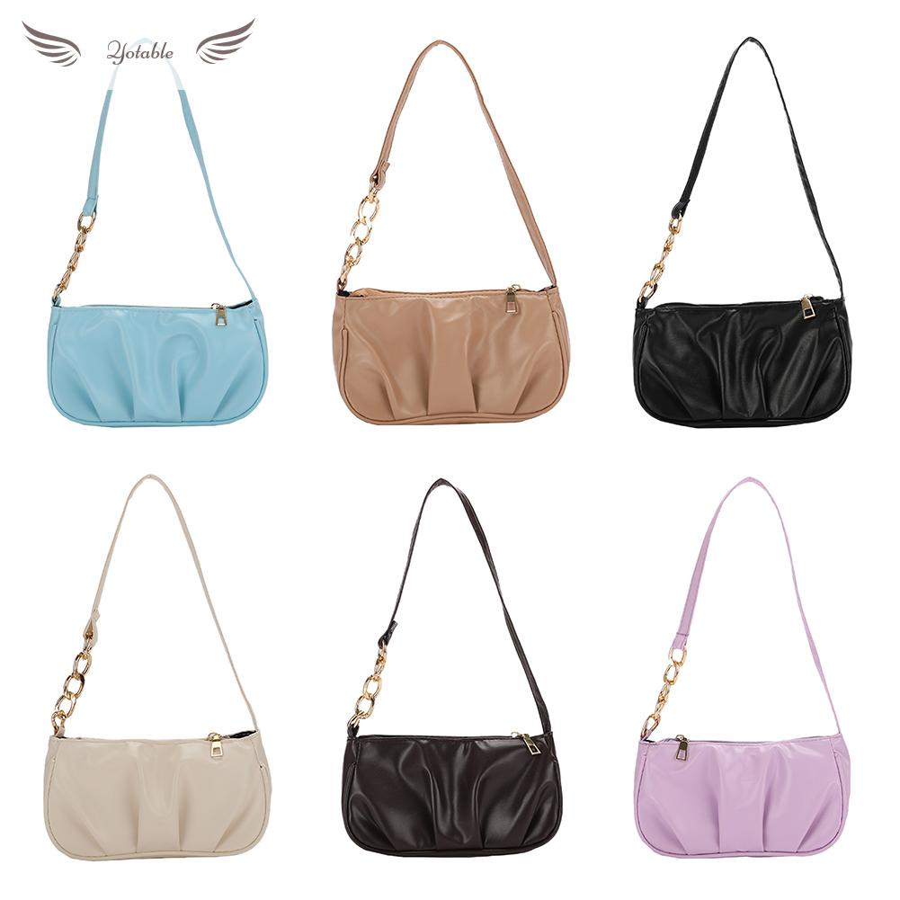 Yotable Retro ladies solid color PU one shoulder underarm bag casual hand female fashion 