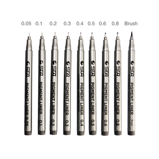 Sakura Pigma Micron Pigment Fineliner Pens 0.3/0.5mm/graphic  0.1/0.5mm/brush Black Ink Blister Pack of 6 