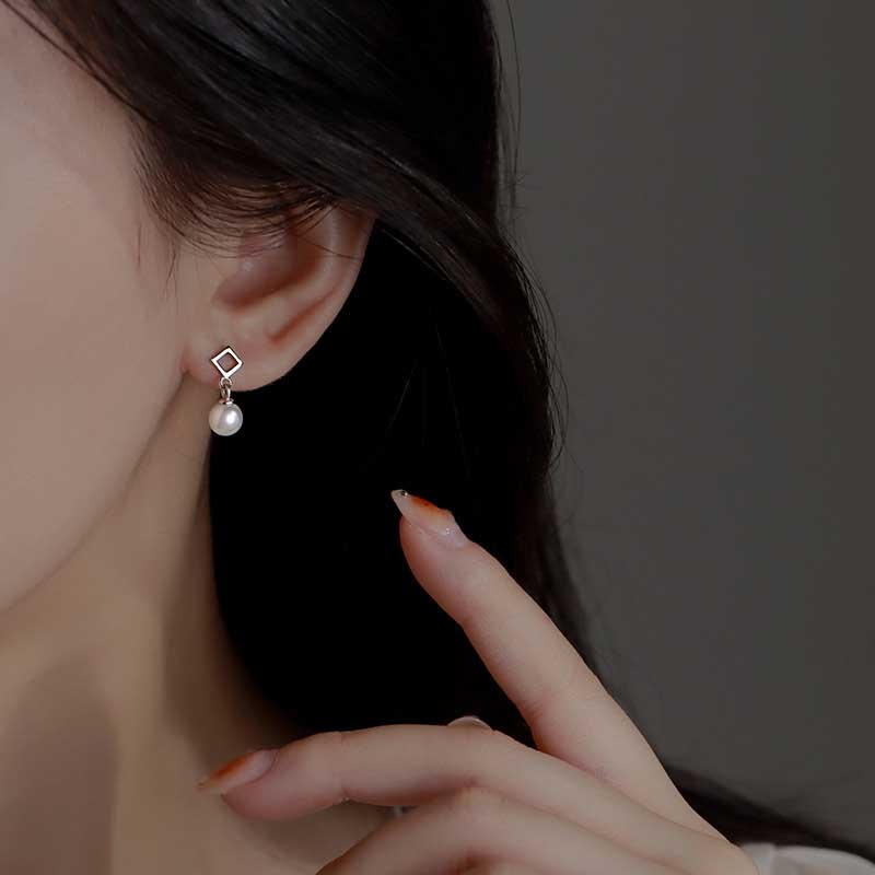 Korean Style Pearl Drop Earrings Women Fashion Jewelry S925 Silver Gold