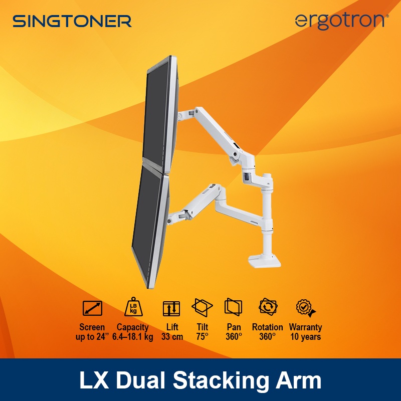 [Local Warranty] Ergotron LX Dual Stacking Arm TwoMonitor Mount White