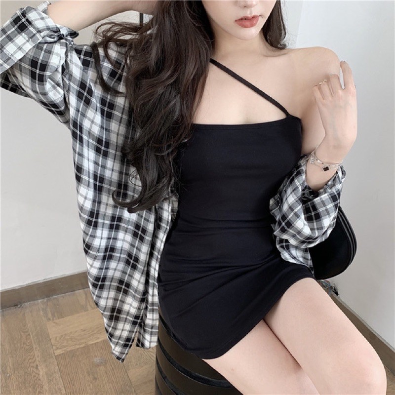 Korean Ulzzang Sleeveless Bodycon Black Mini Toga Dress