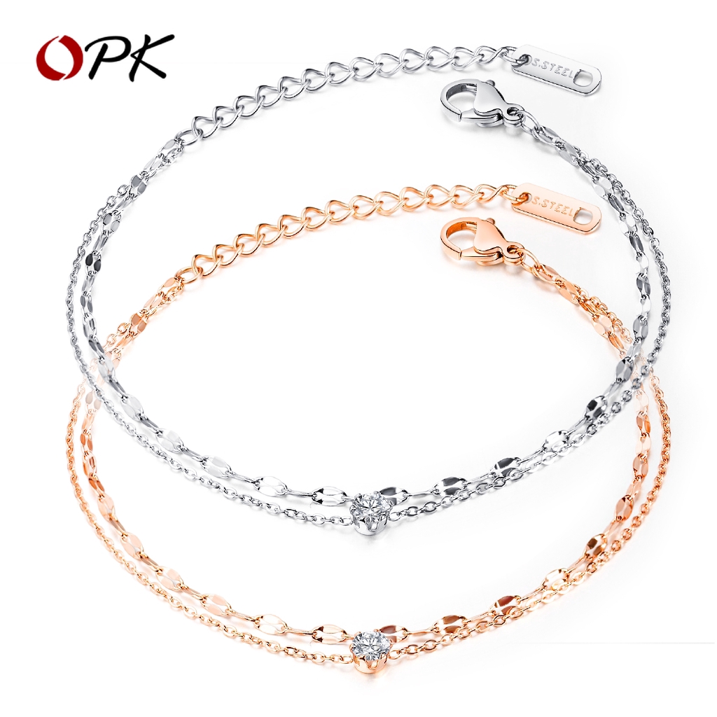 Olevs Women's Gorgeous Rose Gold/White Charm Zircon Jewelry Double Bracelet