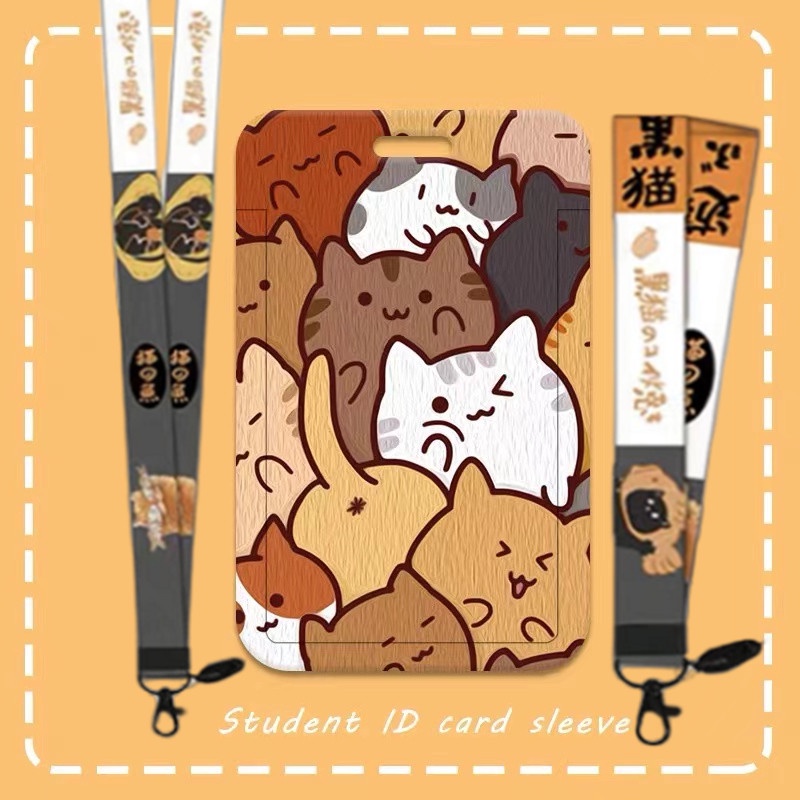 Japanese cartoon card cover kitten campus meal card holder subway bus card  cover with woven certificate protection case with long lanyard | Shopee  Singapore