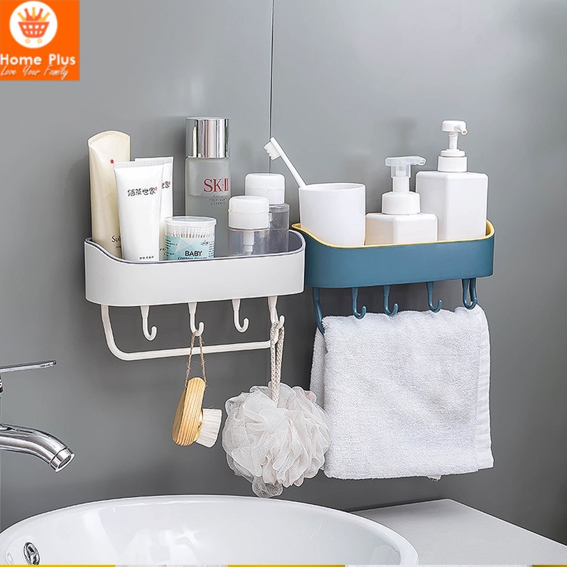 Bathroom Shelf Organizer Wall Waterproof Shampoo Rack With Towel Bar ...