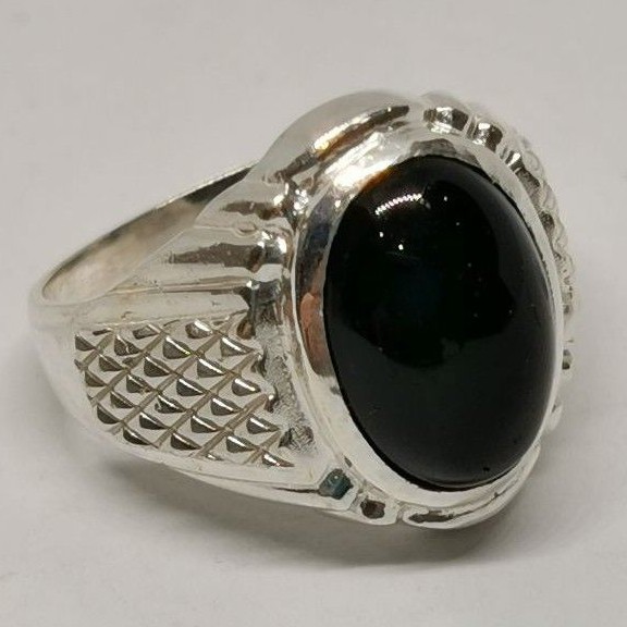 925 Pure Silver Men's Ring With Black Agate Stone. Cincin Perak Lelaki 