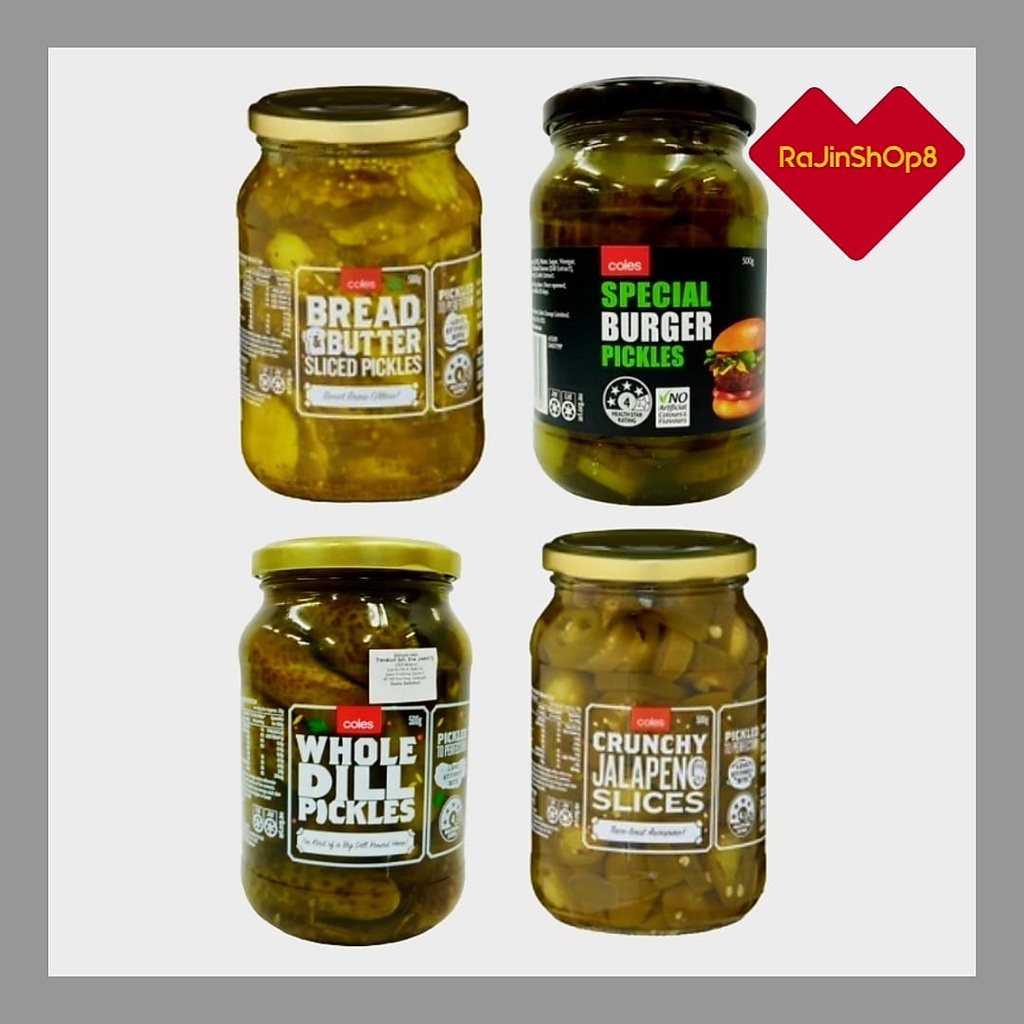 Coles Whole Dill Pickles Gherkins / Special Burger Pickles / Bread