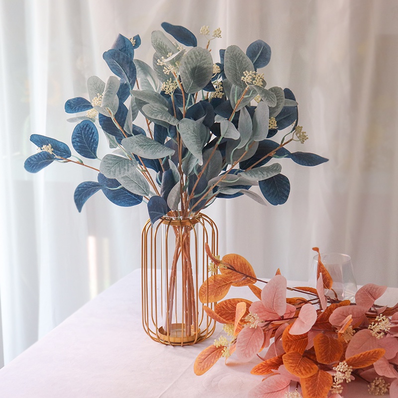 Artificial Fake Plants Eucalyptus Leaves Branch With Fruit Wedding Home Flower Arrangement Blue Pink Eucalyptus Modern Decor