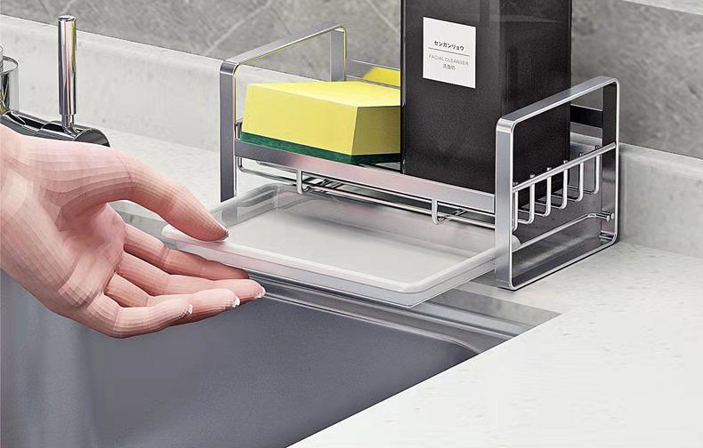 304 Stainless Steel Kitchen Rack Sink Drain Rack Brush and Sponge Sink ...