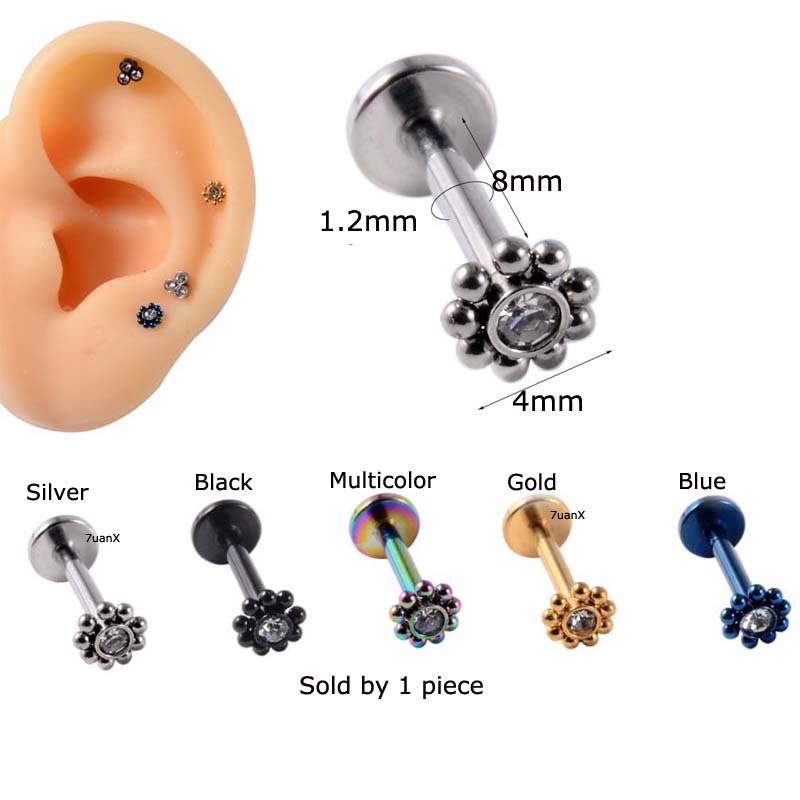 1 Piece Sun Flower Shape Labret Earrings Stud Internally Thread Helix Pinna Lobe Piercing Stainless Steel 16Gauge Shopee Singapore