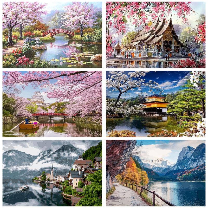 RUOPOTY 60x75cm/50x65cm/40x50cm DIY Painting By Numbers Nature Landscape Frame Pictures By Numbers Acrylic Kits For Home Decoration Gift