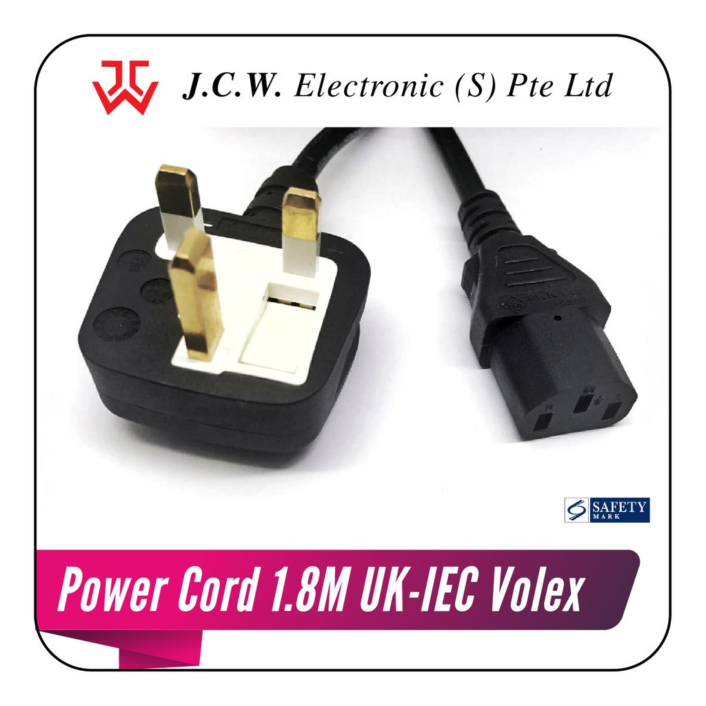 Sg Seller - Power Cord 1.80M UK-C7 Volex Safety Mark 3pin Plug BS-1363 ...