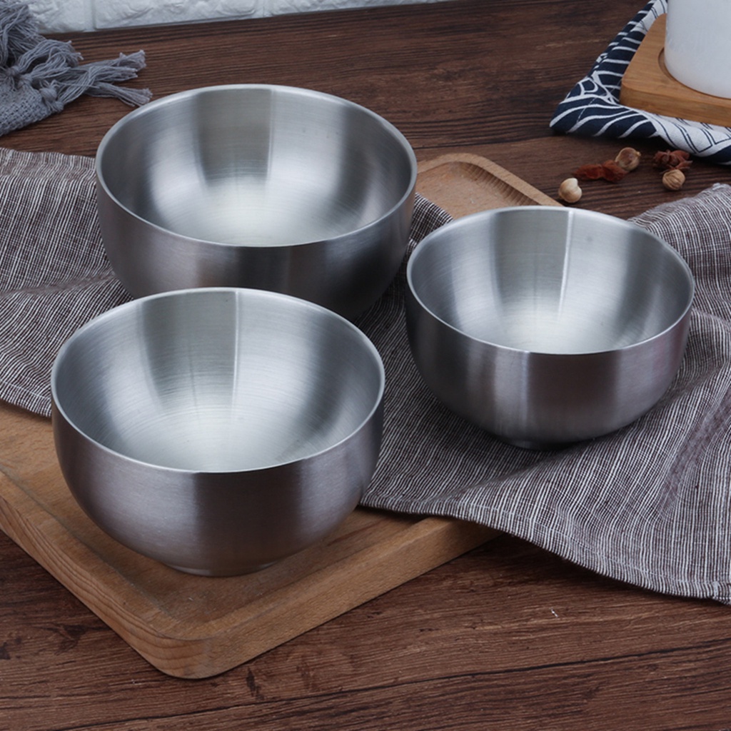 304 Stainless Steel Bowl Non-slip Children Snack Bowls Double-walled Insulated  Soup Bowl Dinner Serving