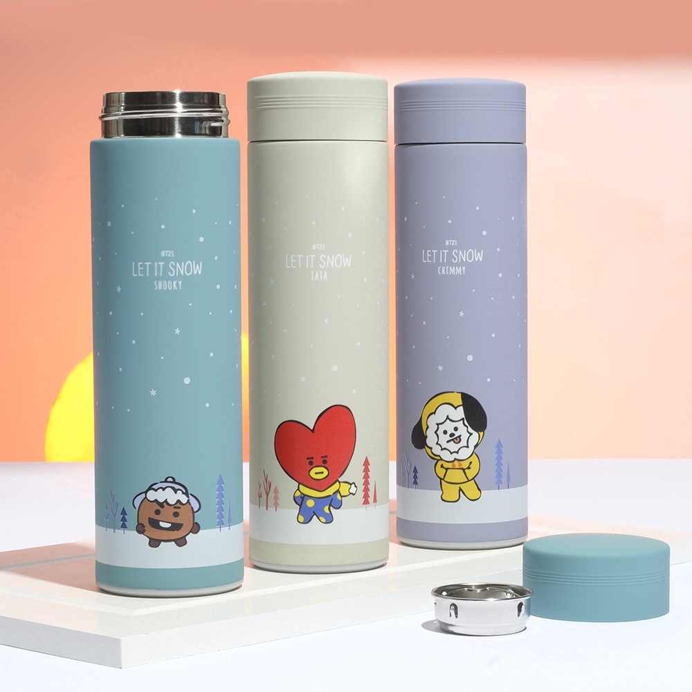 Kawaii Cartoon Bts 500ML Water Bottle Thermos Flask Outdoor Travel Portable  Leakproof Cold Drink Cups Tableware