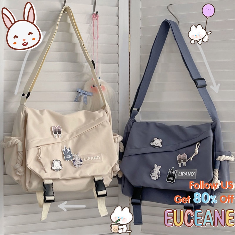 Euceane Fashion Korean Style Ins Shoulder Bag Large Capacity Retro Tool Harajuku Bag Messenger Shoulder Bag Student Girl