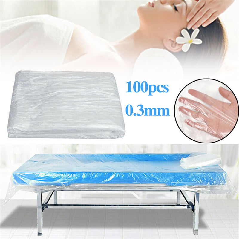100Pcs Spa Bed Sheets Disposable Massage Table Sheet Beauty Salon Bedsheet Transparent Plastic