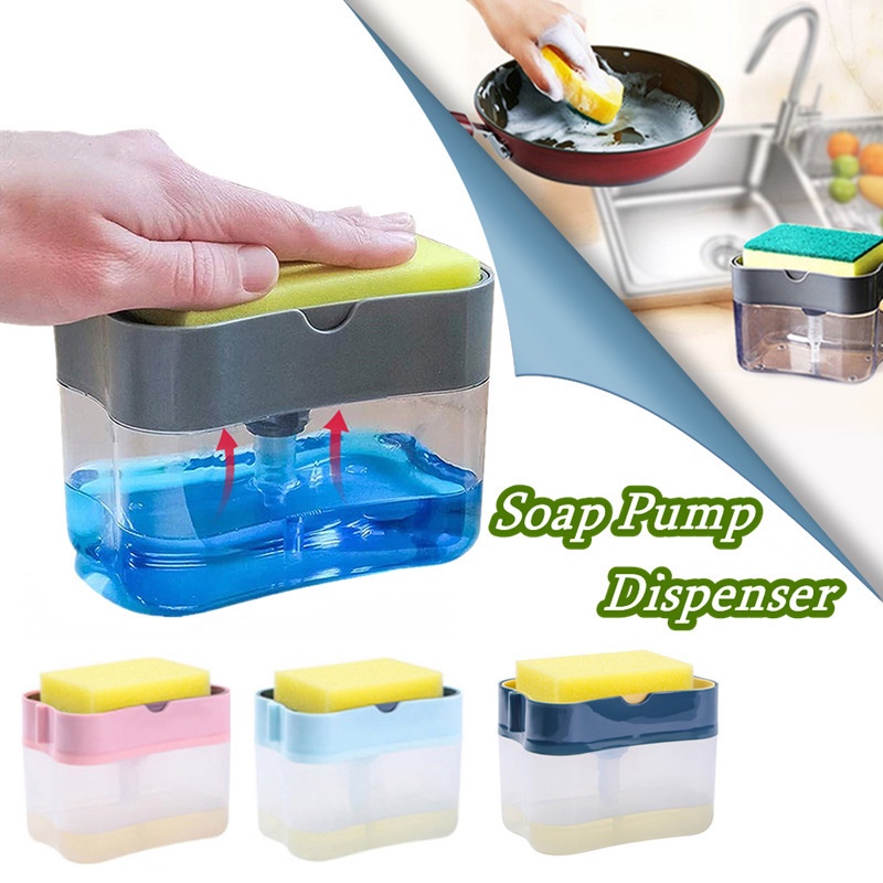 Soap Pump Dispenser With Sponge Holder Cleaning Liquid Detergent ...
