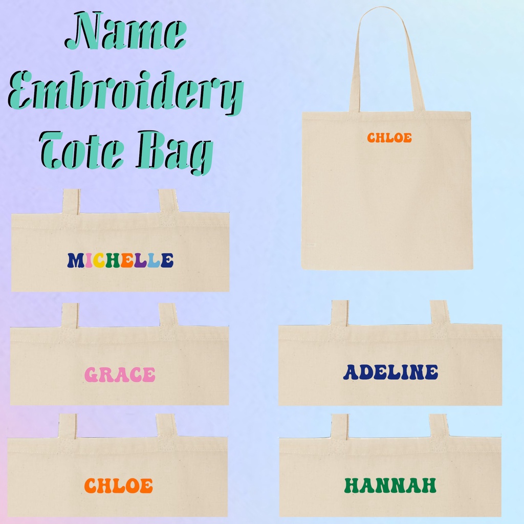 Custom Name Embroidered Canvas Tote Bag Embroidery 