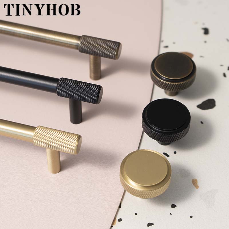 Satin Brass Knurled/Textured Cabinet Handle Kitchen Cupboard Door Pulls ...