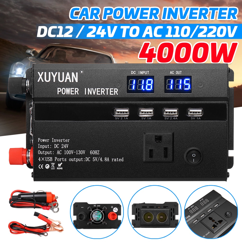 4000W Modified Sine Wave Inverter DC 12V / 24V to AC 110V / 220V Peak ...